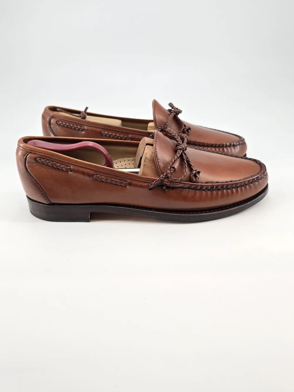 Allen Edmonds Colebrook Chestnut Brown Braided Tie Moccasin 10 B